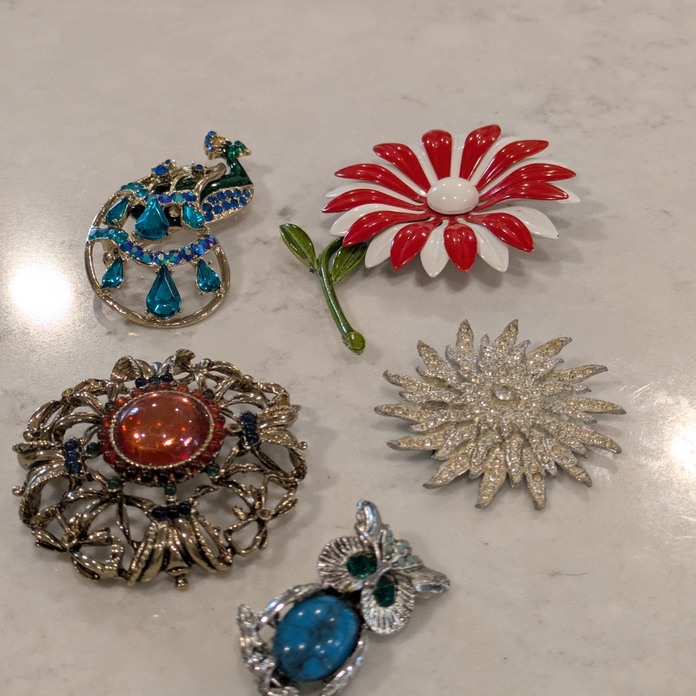 Elegant Multi-Color Brooch Set Of 5 Vintage